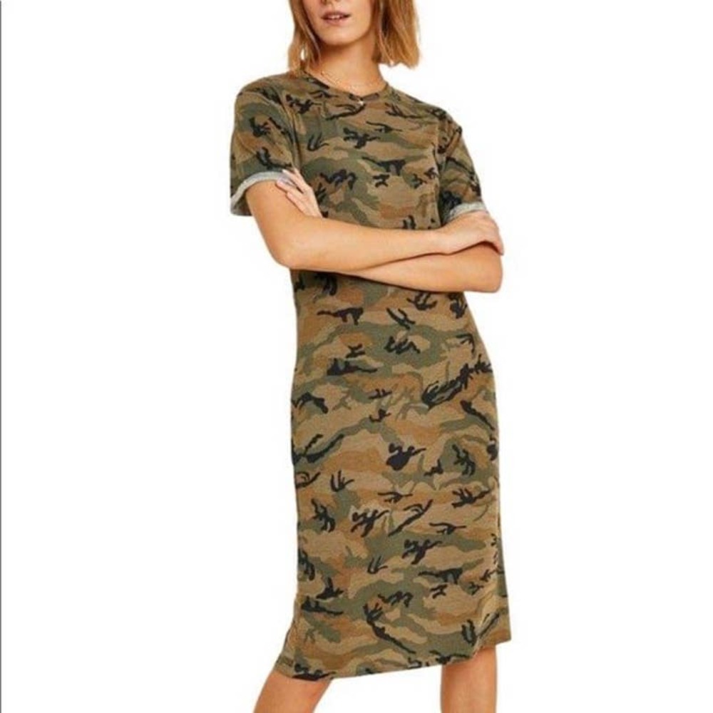 Hayden Los Angeles Green Camo Rolled Sleeve Midi T-Shirt Dress Size L